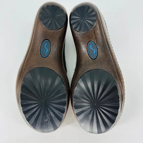 SoftWalk Brown Leather Slip On Melody Platform Non-Skid Work Clog Wedge Mule 6M