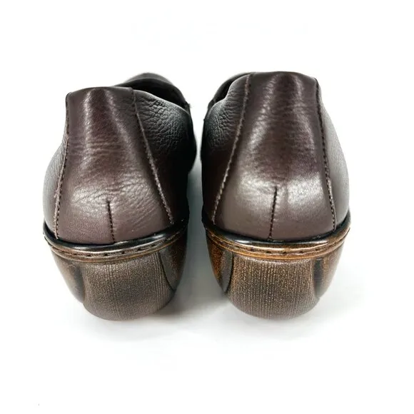 SoftWalk Brown Leather Slip On Melody Platform Non-Skid Work Clog Wedge Mule 6M