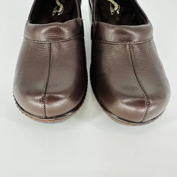 SoftWalk Brown Leather Slip On Melody Platform Non-Skid Work Clog Wedge Mule 6M