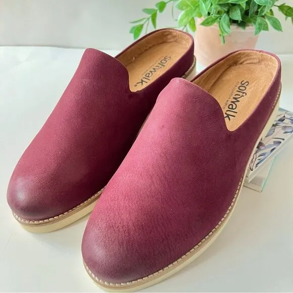 Softwalk Wolcott II Burgandy Plush Leather Mule Size 8.5W