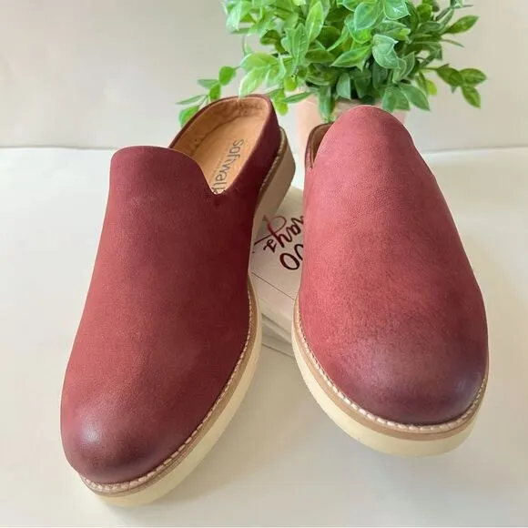 Softwalk Wolcott II Burgandy Plush Leather Mule Size 8.5W