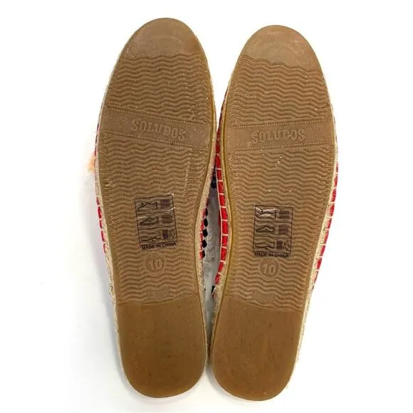 SOLUDOS &quot;POMMEL&quot; FRAYED EDGE POM-POM RED CANVAS ESPADRILLE MULE/FLATS/SANDALS🆕