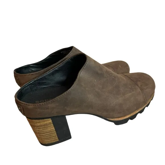 Sorel Addington Stacked Heel Leather Mule size 9.5 brown
