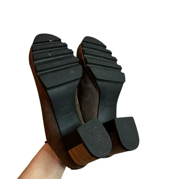 Sorel Addington Stacked Heel Leather Mule size 9.5 brown