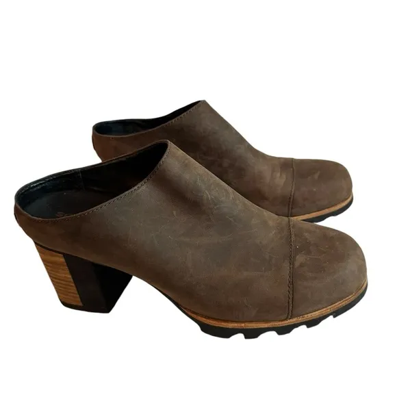 Sorel Addington Stacked Heel Leather Mule size 9.5 brown