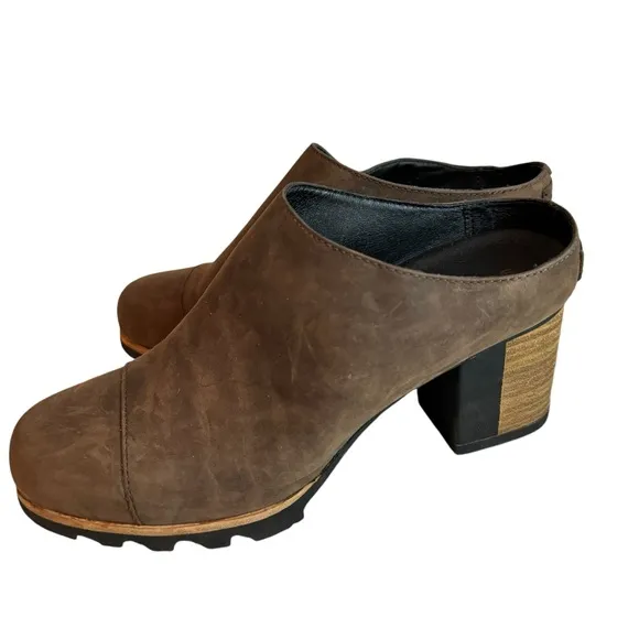Sorel Addington Stacked Heel Leather Mule size 9.5 brown