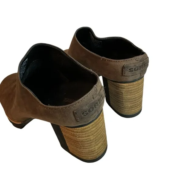 Sorel Addington Stacked Heel Leather Mule size 9.5 brown