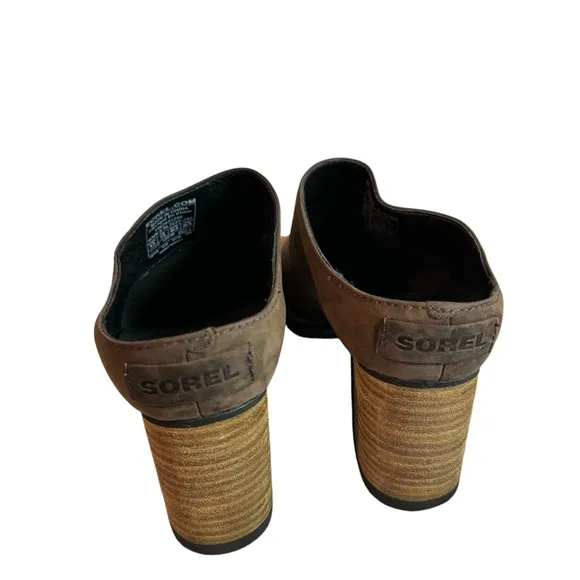 Sorel Addington Stacked Heel Leather Mule size 9.5 brown