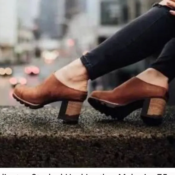 Sorel Addington Stacked Heel Leather Mule size 9.5 brown