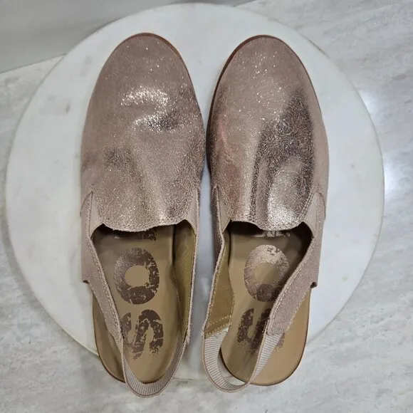 Sorel Ella Slingback Mules Womens 8 Rose Gold Metallic Shimmer Boho Festival
