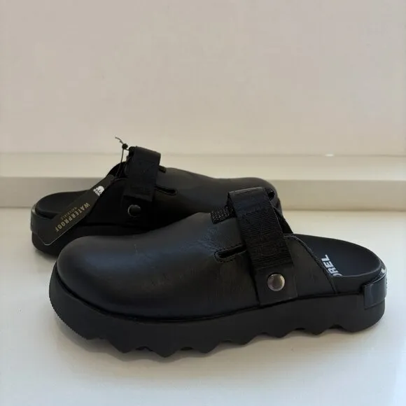 Sorel Viibe Clogs Leather Slip On Mules Black Size 7 NEW