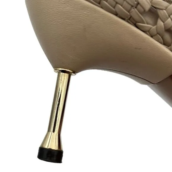 Souliers Martinez Handmade Woven Leather Kitten Gold Heels – women’s Size 39
