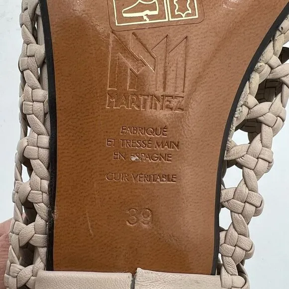 Souliers Martinez Handmade Woven Leather Kitten Gold Heels – women’s Size 39
