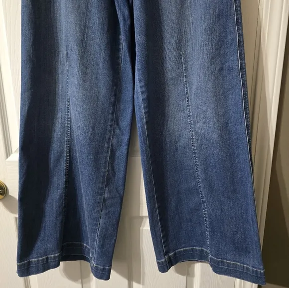 SPANX Seamed Front Wide Leg Jeans in Vintage Indigo, Pull-On, Sz Large, EUC!