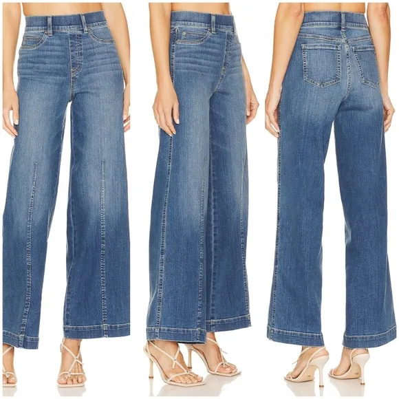 SPANX Seamed Front Wide Leg Jeans in Vintage Indigo, Pull-On, Sz Large, EUC!