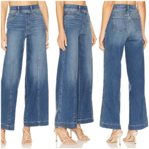 SPANX Seamed Front Wide Leg Jeans in Vintage Indigo, Pull-On, Sz Large, EUC!