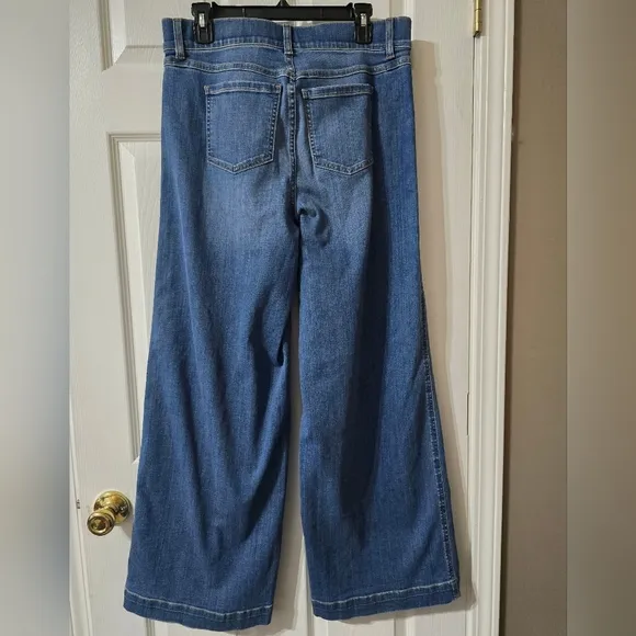 SPANX Seamed Front Wide Leg Jeans in Vintage Indigo, Pull-On, Sz Large, EUC!