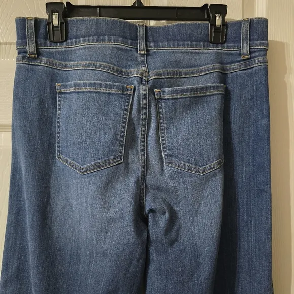 SPANX Seamed Front Wide Leg Jeans in Vintage Indigo, Pull-On, Sz Large, EUC!