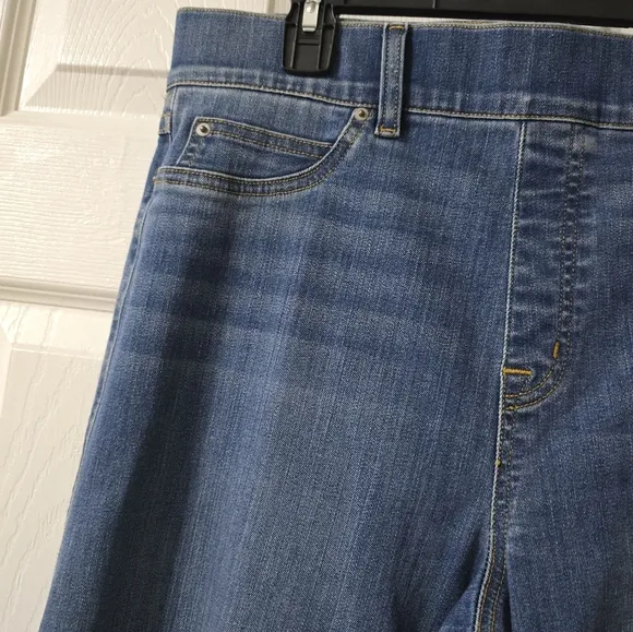 SPANX Seamed Front Wide Leg Jeans in Vintage Indigo, Pull-On, Sz Large, EUC!