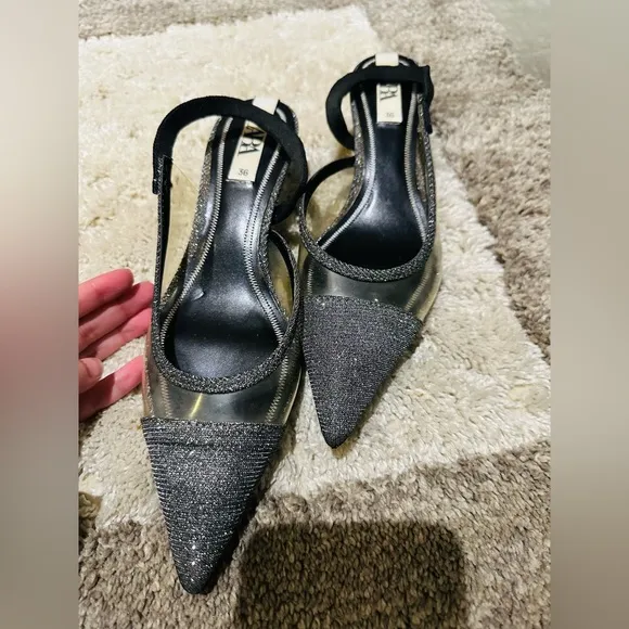 Sparkly Silver Zara Kitten Heel size 36