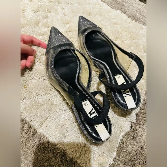 Sparkly Silver Zara Kitten Heel size 36