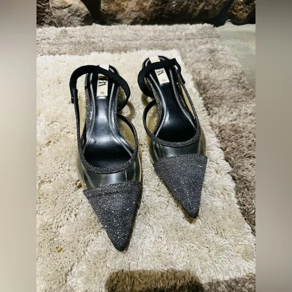 Sparkly Silver Zara Kitten Heel size 36