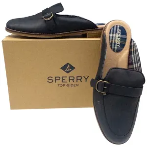 Sperry Leather Mules Buckle Accent Seaport Levy Black Women's Size 9.5