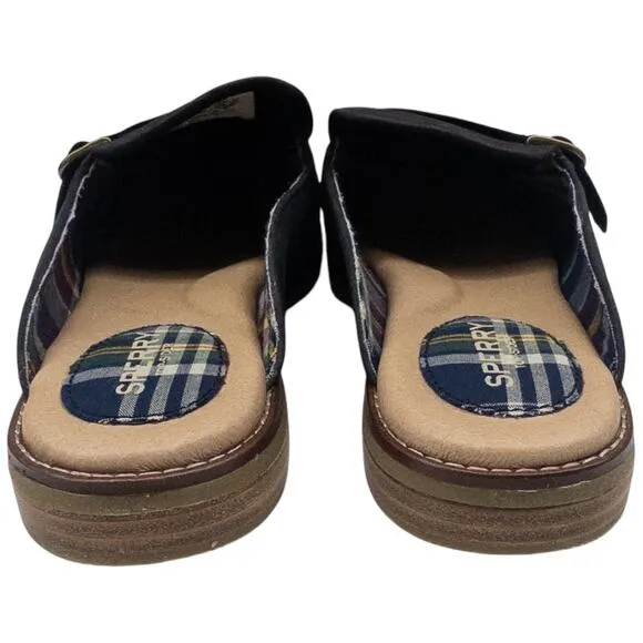 Sperry Leather Mules Buckle Accent Seaport Levy Black Women's Size 9.5