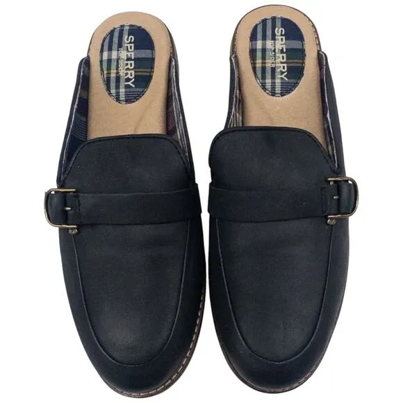 Sperry Leather Mules Buckle Accent Seaport Levy Black Women's Size 9.5