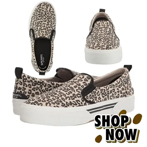 Sperry Leopard Slip Ons Women's Wave Canvas Sneaker 🌟 NWT