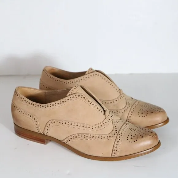 Splendid Tobey Wingtip Oxfords Womens 9 Nut Beige Leather Slip On Boho Western