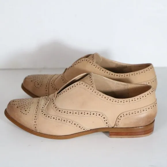 Splendid Tobey Wingtip Oxfords Womens 9 Nut Beige Leather Slip On Boho Western