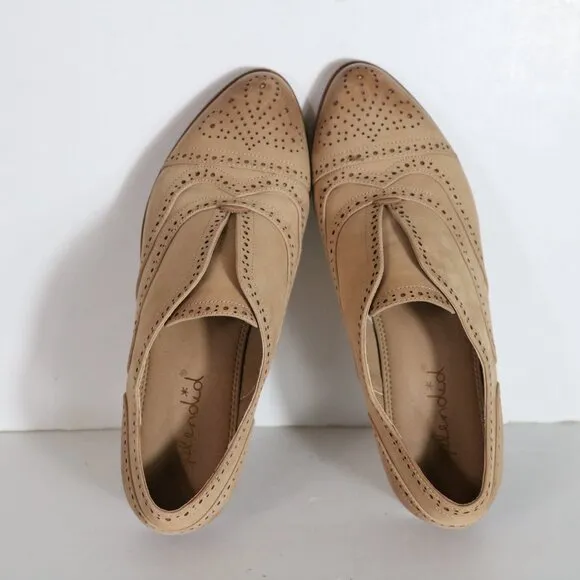 Splendid Tobey Wingtip Oxfords Womens 9 Nut Beige Leather Slip On Boho Western