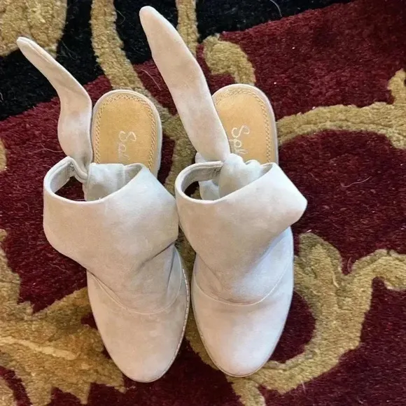 Splendid Women’s Suede Taupe Tie-Back Mules Size 7.5 Like NEW