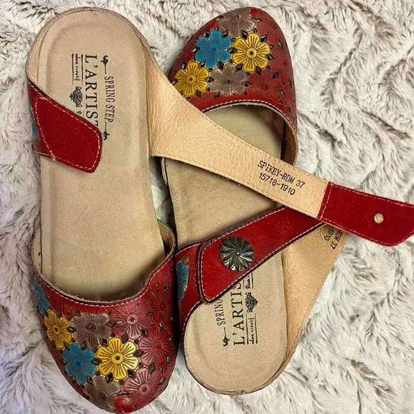 Spring Step L’Artiste Ananá-Blum Clogs Multi Colored Floral Bohemian Size 6.5