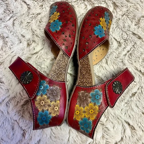 Spring Step L’Artiste Ananá-Blum Clogs Multi Colored Floral Bohemian Size 6.5