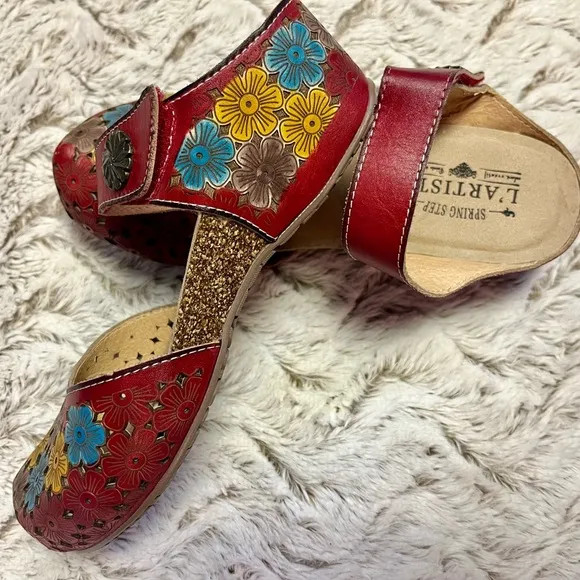 Spring Step L’Artiste Ananá-Blum Clogs Multi Colored Floral Bohemian Size 6.5