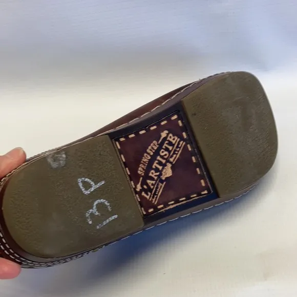 Spring Step L’Artiste brown hand painted clog Chino Clog mule open back comfort