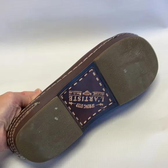 Spring Step L’Artiste brown hand painted clog Chino Clog mule open back comfort