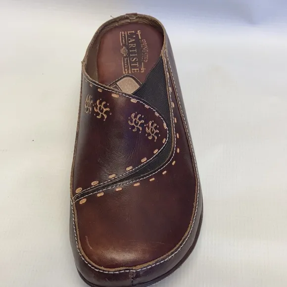 Spring Step L’Artiste brown hand painted clog Chino Clog mule open back comfort