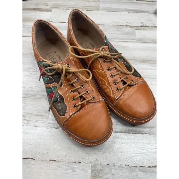 Spring Step LArtiste LOTUSCAM Brown Leather Floral  LaceUp Oxford Shoes EU38