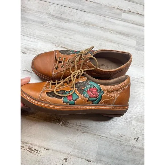 Spring Step LArtiste LOTUSCAM Brown Leather Floral  LaceUp Oxford Shoes EU38