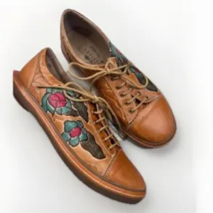 Spring Step LArtiste LOTUSCAM Brown Leather Floral  LaceUp Oxford Shoes EU38