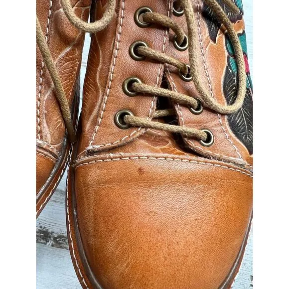 Spring Step LArtiste LOTUSCAM Brown Leather Floral  LaceUp Oxford Shoes EU38