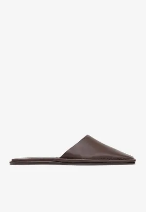 Square-Toe Leather Flat Mules