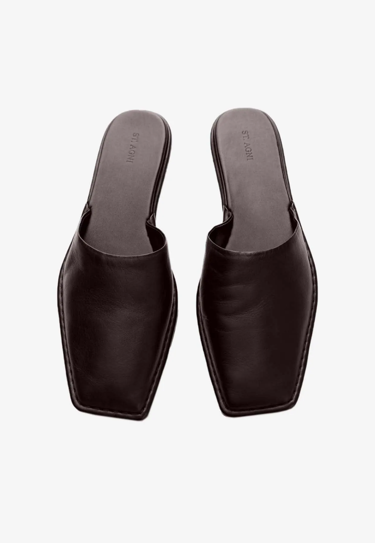 Square-Toe Leather Flat Mules
