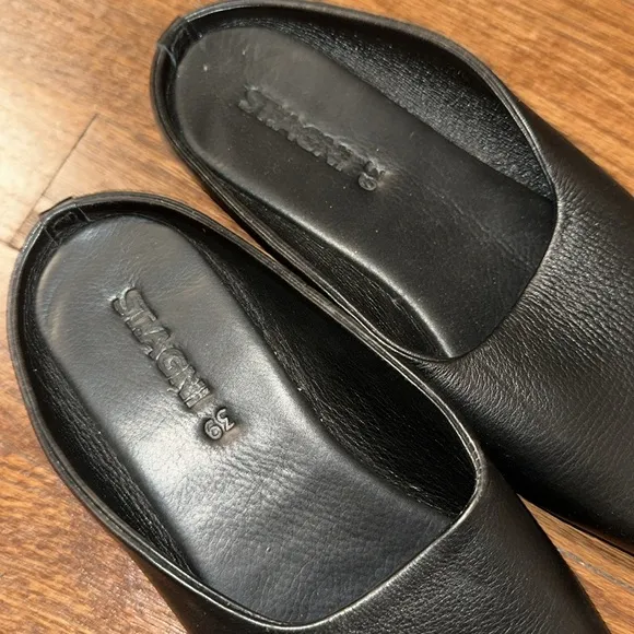 St. Agni Lita Loafer Mule Leather Shoe, Black