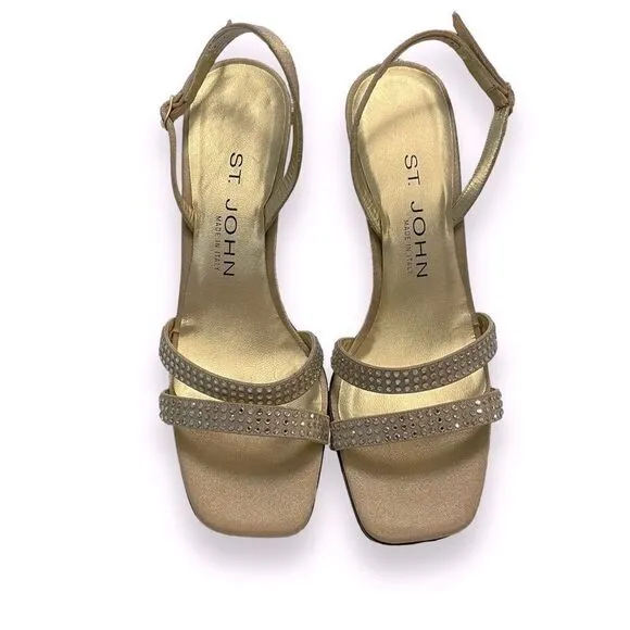 St. John Satin Crystal Slingback Heels