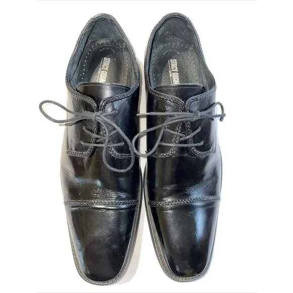 Stacy Adams Captoe Dress Shoes Men’s Size 14 M Black Leather Oxfords Block Heels