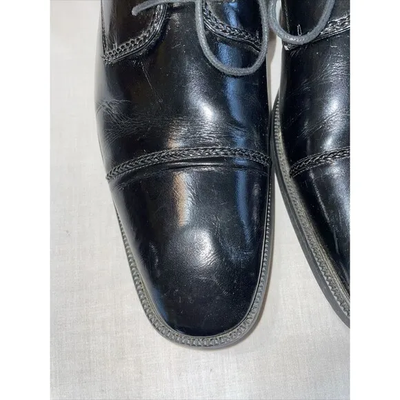 Stacy Adams Captoe Dress Shoes Men’s Size 14 M Black Leather Oxfords Block Heels